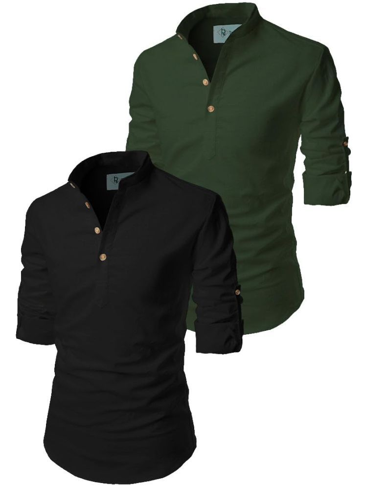     			TrendiVastra Green Cotton Blend Men's Shirt Style Kurta ( Pack of 2 )