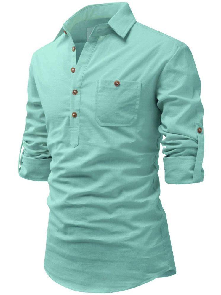     			TrendiVastra Light Blue Cotton Blend Men's Shirt Style Kurta ( Pack of 1 )