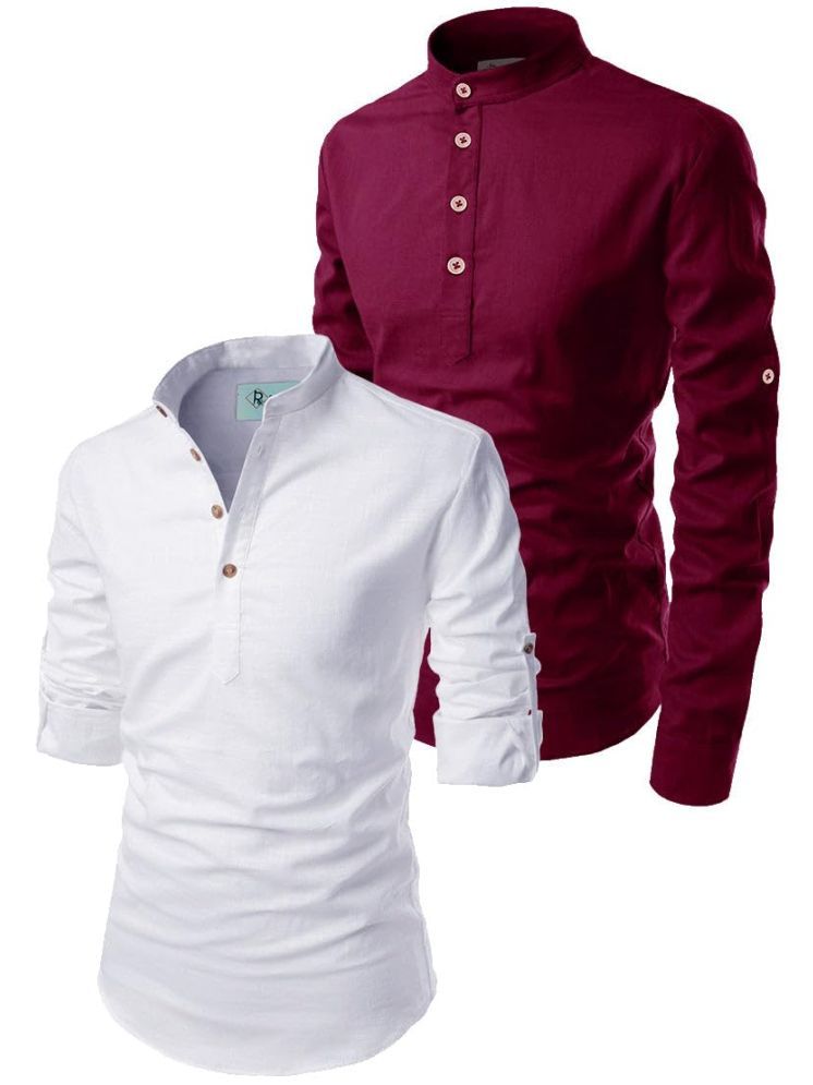     			TrendiVastra Maroon Cotton Blend Men's Shirt Style Kurta ( Pack of 2 )