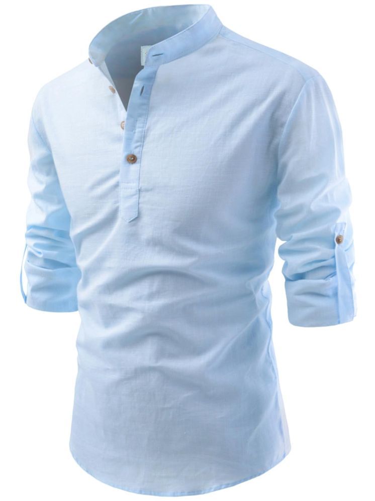     			TrendiVastra Sky Blue Cotton Blend Men's Shirt Style Kurta ( Pack of 1 )