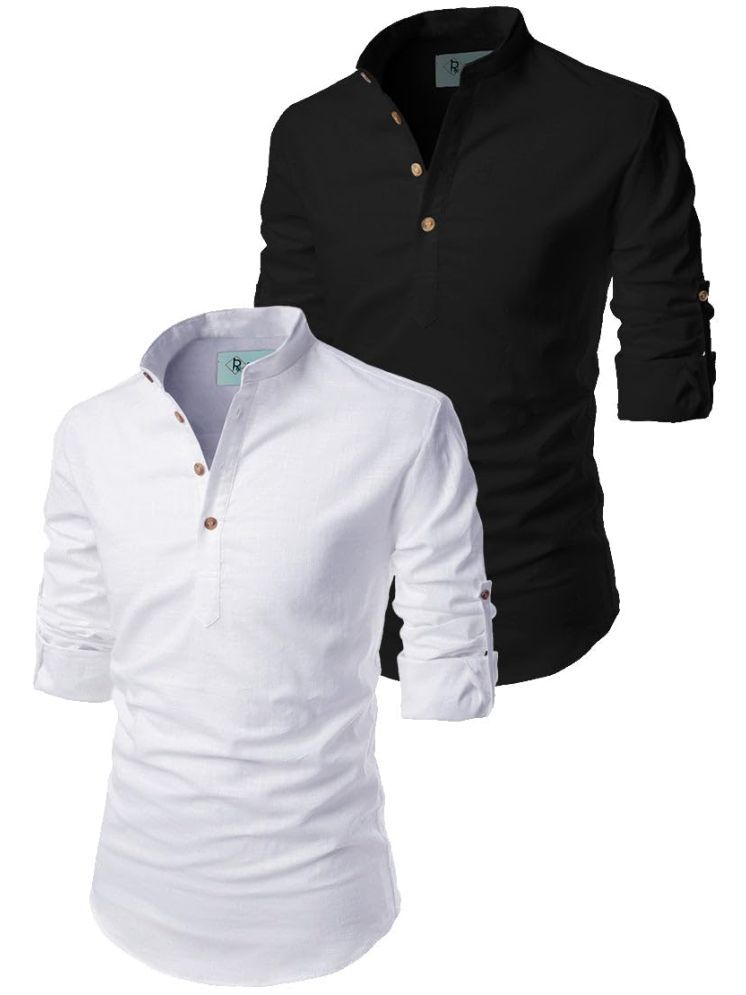     			TrendiVastra White Cotton Blend Men's Shirt Style Kurta ( Pack of 2 )