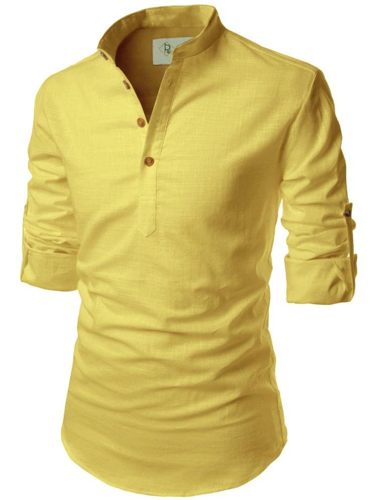     			TrendiVastra Yellow Cotton Blend Men's Shirt Style Kurta ( Pack of 1 )