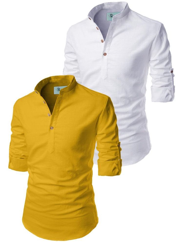     			TrendiVastra Yellow Cotton Blend Men's Shirt Style Kurta ( Pack of 2 )