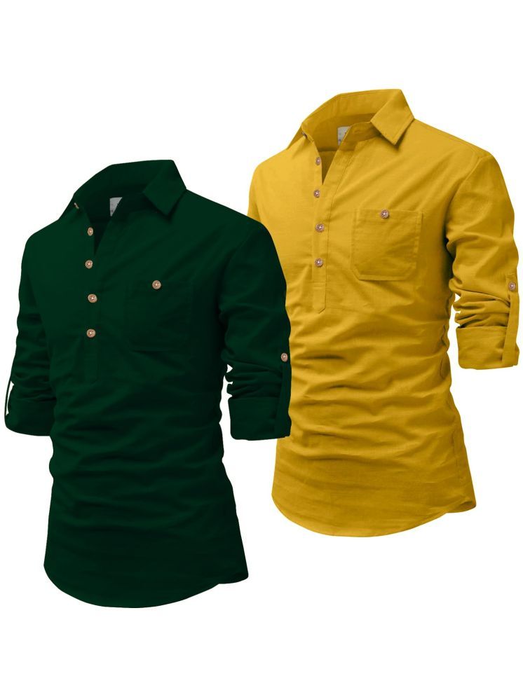     			Vida Loca Green Cotton Blend Men's Shirt Style Kurta ( Pack of 2 )