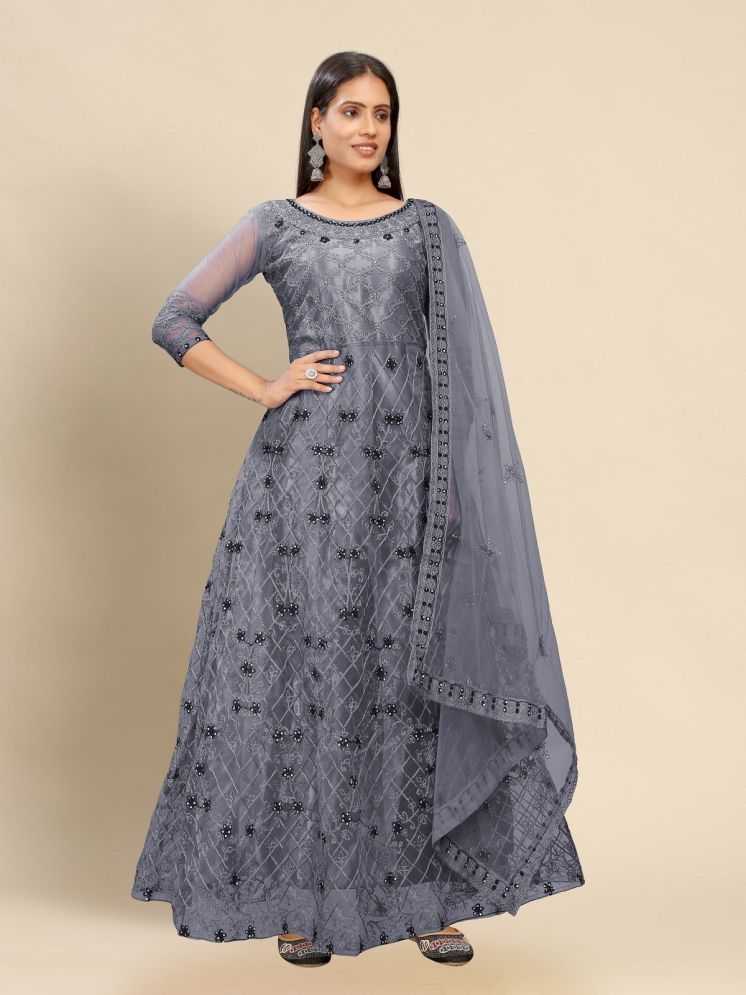     			Lady Shopi Grey Flared Net Women's Semi Stitched Ethnic Gown ( Pack of 1 )