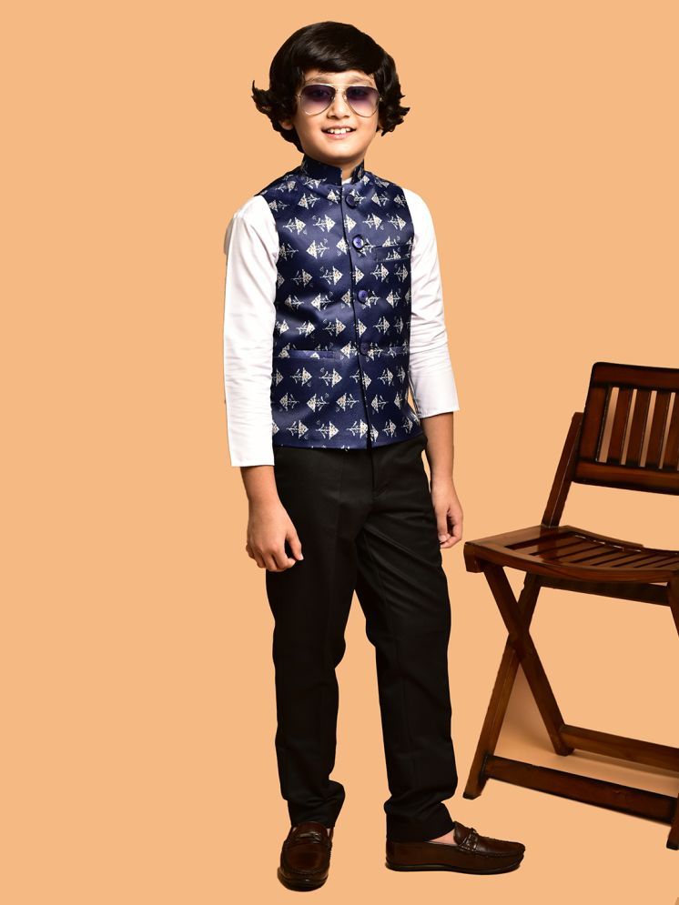     			PRINTCULTR Navy Blue Cotton Blend Boys Nehru Jacket ( Pack of 1 )