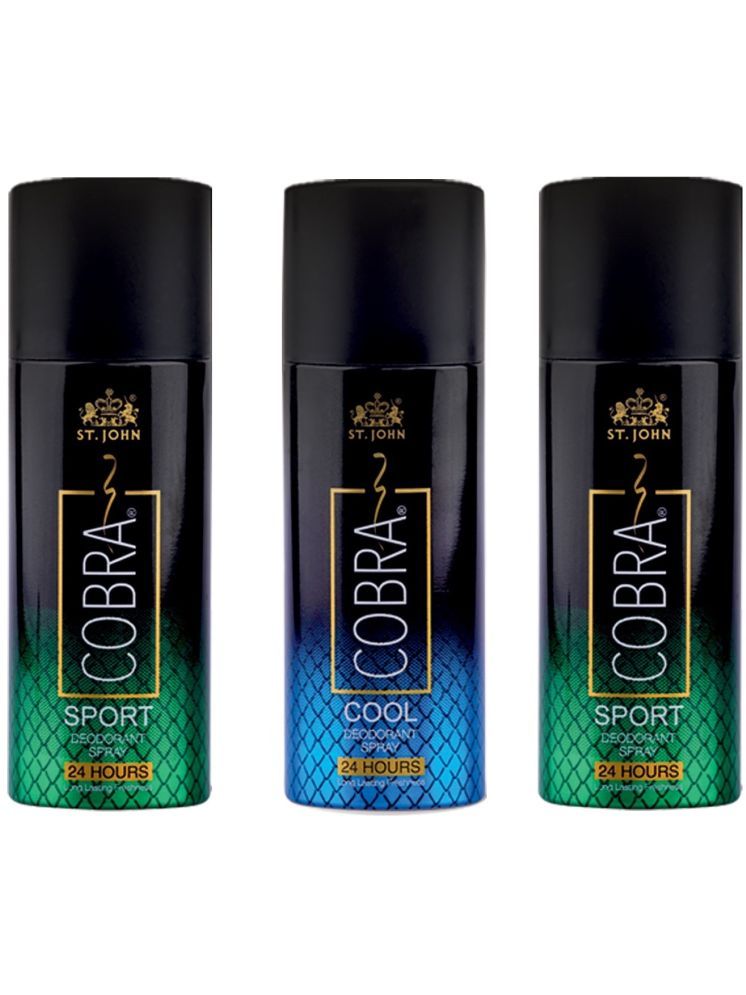     			St. John Cobra Sport 50ml*2 & Cool 50ml Cobra Deodorant Spray for Men 50 ml ( Pack of 3 )