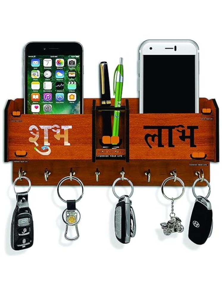     			DIGIMATE Wall Mobile Holders Stand for Home(Brown) with Ganesh Laxmi Goddess Statue (Pack of 1)