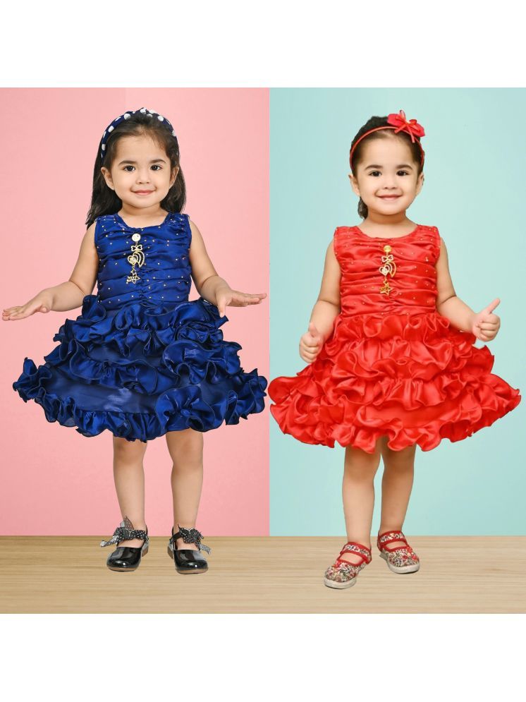     			IMON BASID Red & Blue Silk Baby Girl Frock ( Pack of 2 )