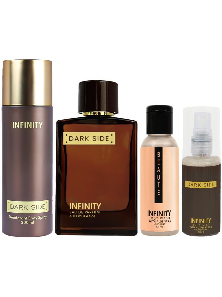     			Infinity Dark Side Perfume, Dark Side Deodorant, Beaute Body Wash & Beaute Body Mist Travel Friendly Pack of 4