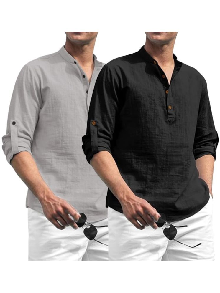     			Yugnik Grey Cotton Men's Shirt Style Kurta ( Pack of 2 )