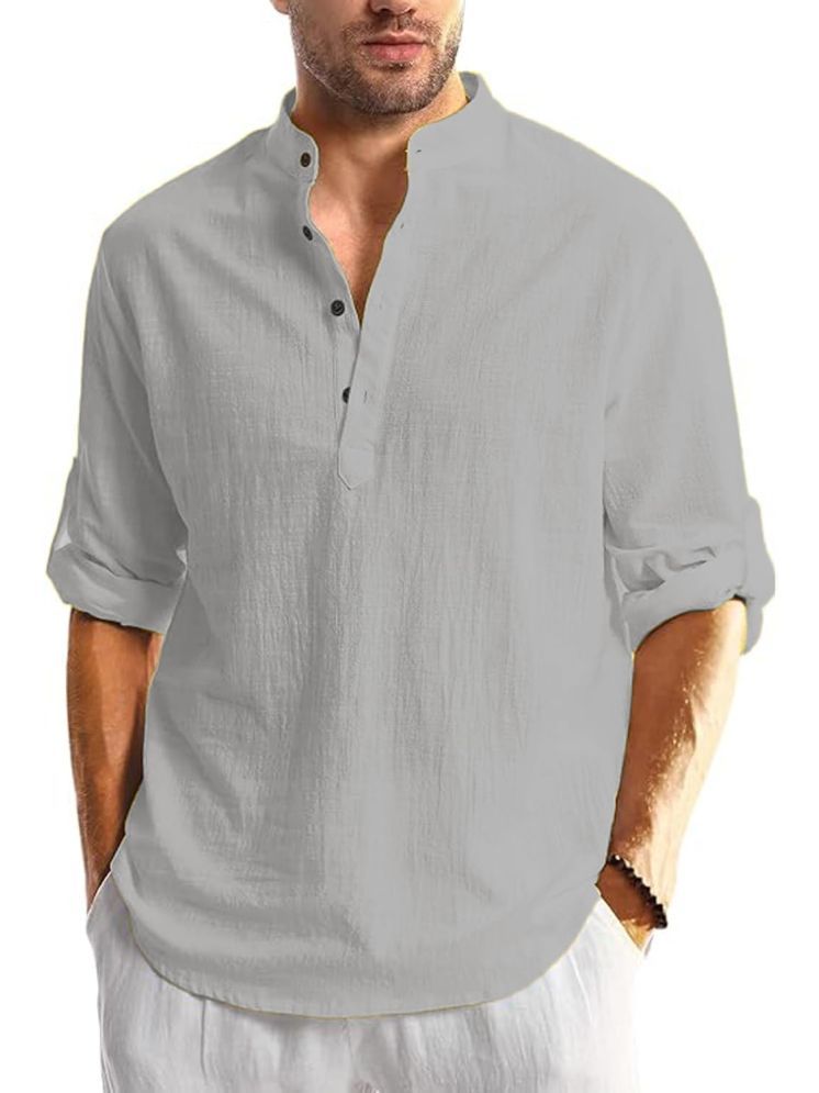     			Yugnik Grey Cotton Men's Shirt Style Kurta ( Pack of 1 )