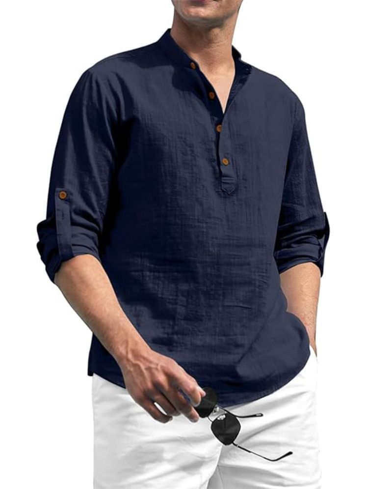     			Yugnik Navy Blue Cotton Men's Regular Kurta ( Pack of 1 )