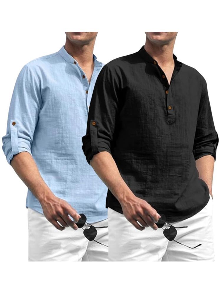     			Yugnik Sky Blue Cotton Men's Shirt Style Kurta ( Pack of 2 )