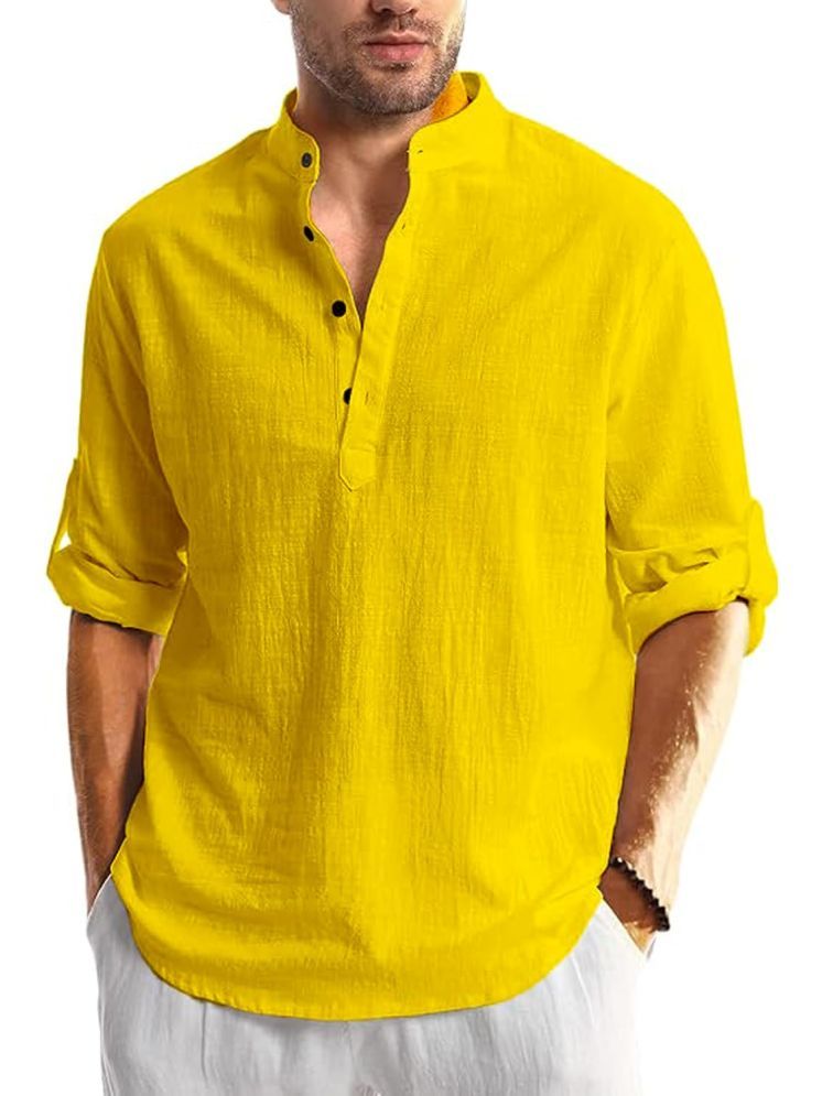     			Yugnik Yellow Cotton Men's Shirt Style Kurta ( Pack of 1 )