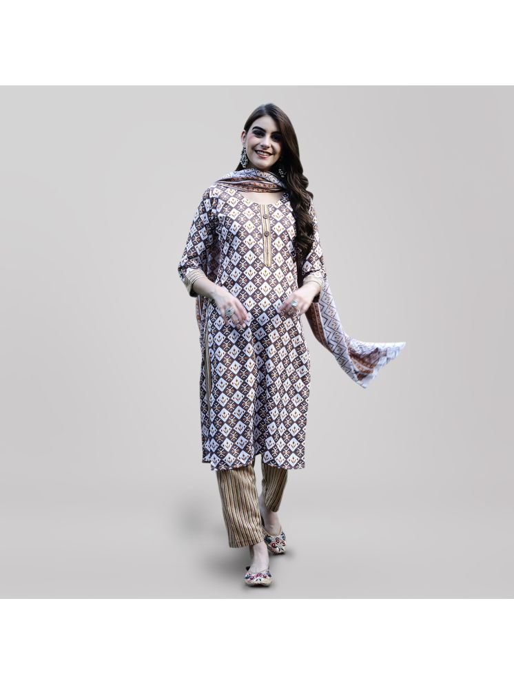     			1 Stop Fashion Cotton Printed Kurti With Pants Women's Stitched Salwar Suit - Brown ( Pack of 1 )