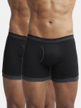 Jockey 1017 Men Super Combed Cotton Rib Solid Boxer Brief - Black & Black Melange (Pack of 2)