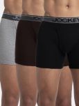 Jockey 8009 Men Super Combed Cotton Rib Solid Boxer Brief - Black/Grey Melange/Brown (Pack of 3)