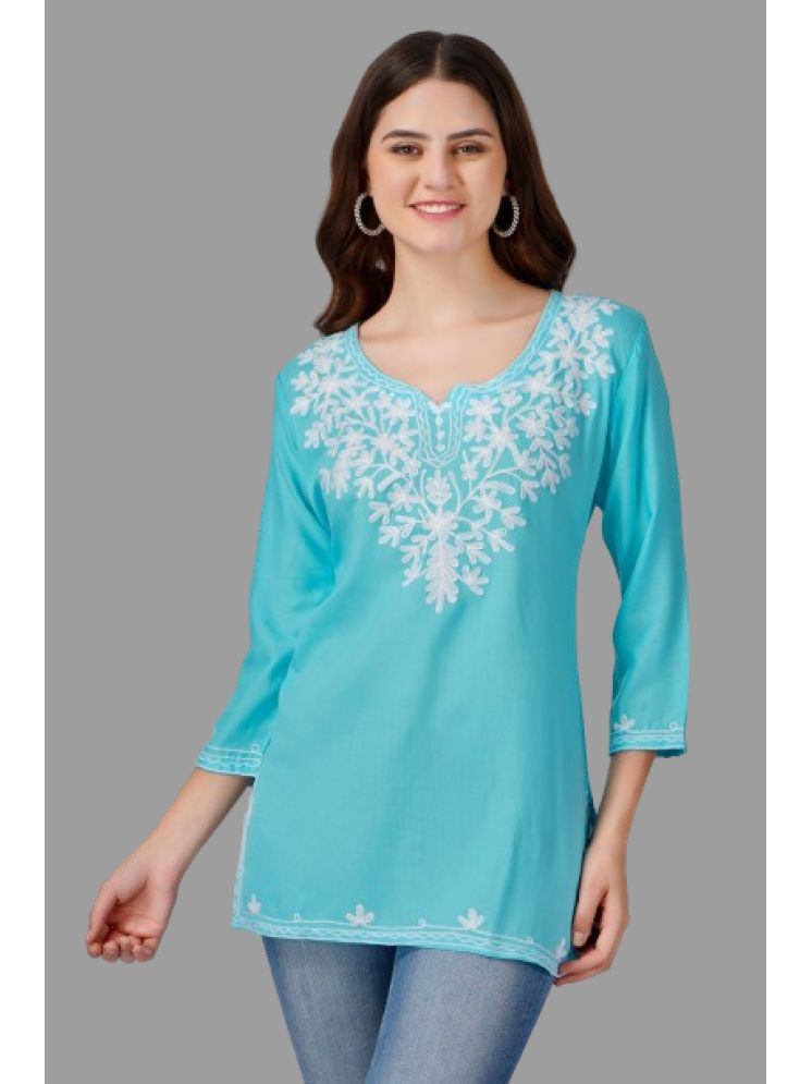     			Aadrika Rayon Embroidered Straight Women's Kurti - Light Blue ( Pack of 1 )