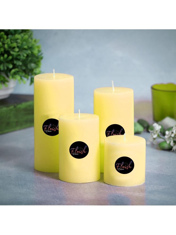     			Floish Yellow Vanilla Pillar Candle 11 cm ( Pack of 4 )