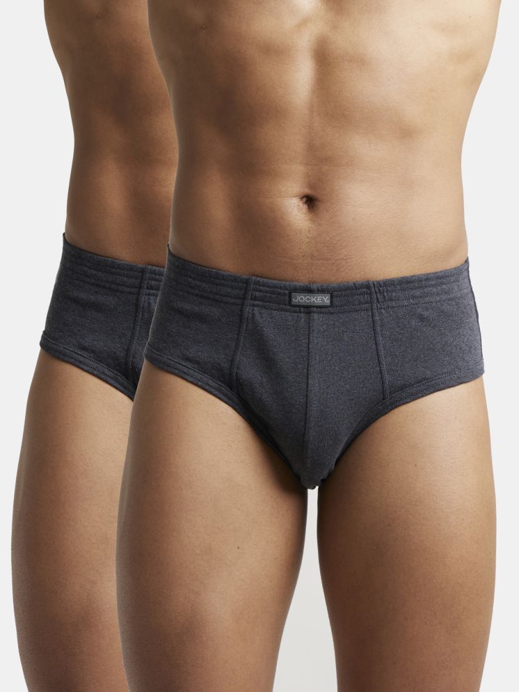     			Jockey 1009 Men Super Combed Cotton Rib Solid Brief - Black Melange (Pack of 2)