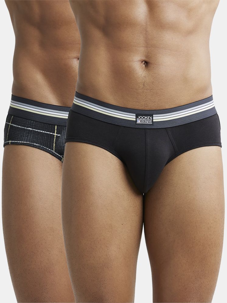     			Jockey UI20 Men Super Combed Cotton Elastane Stretch Brief - Black Print (Pack of 2)