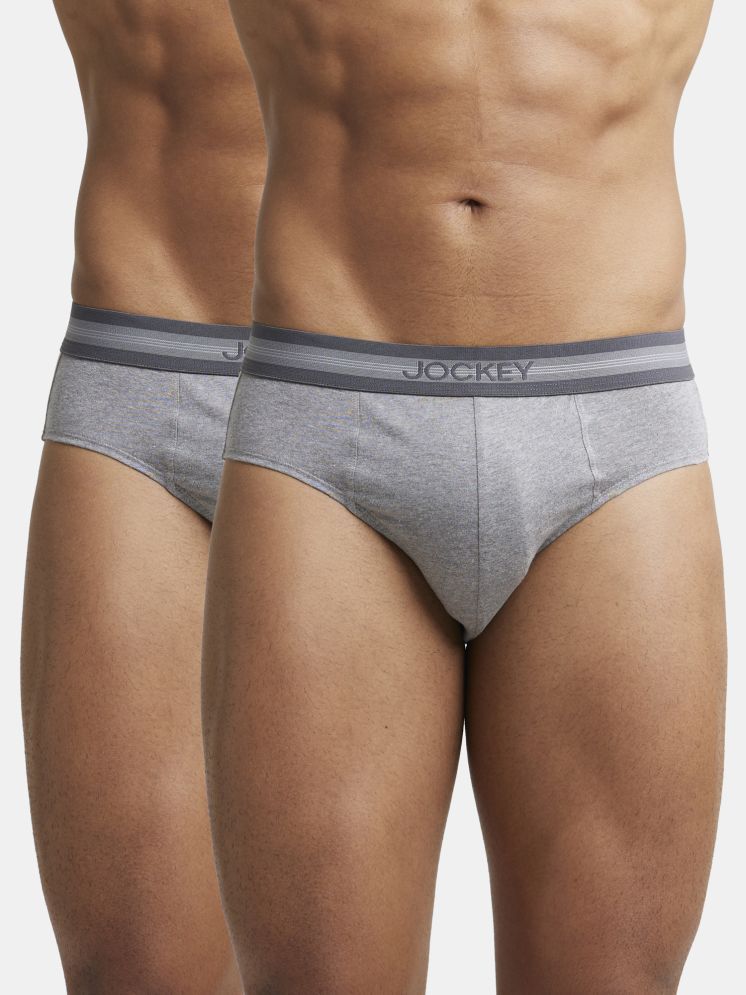     			Jockey 1010 Men Super Combed Cotton Solid Brief with Stay Fresh Treatment - Mid Grey Mel(Pack of 2)