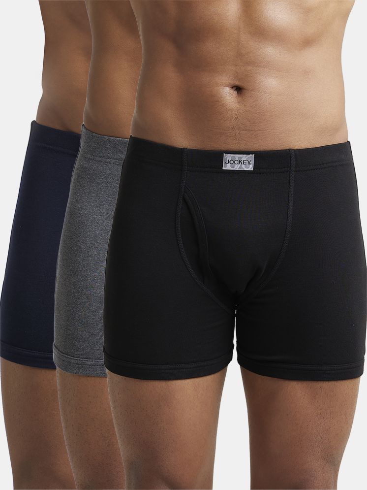     			Jockey 8008 Men Super Combed Cotton Rib Solid Boxer Brief - Black/Navy/Charcoal Melange (Pack of 3)