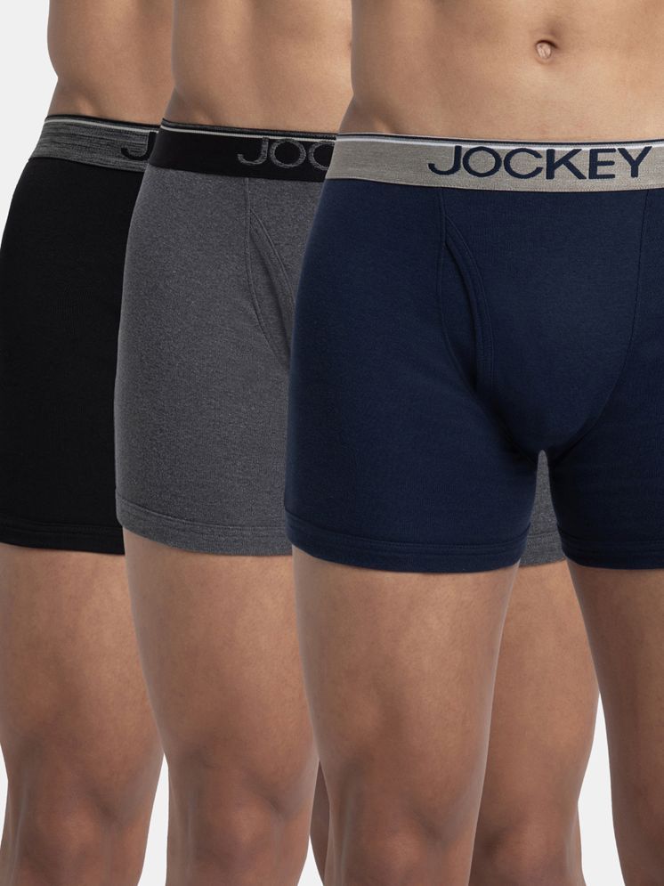     			Jockey 8009 Men Super Combed Cotton Rib Solid Boxer Brief - Black/Navy/Charcoal Melange (Pack of 3)