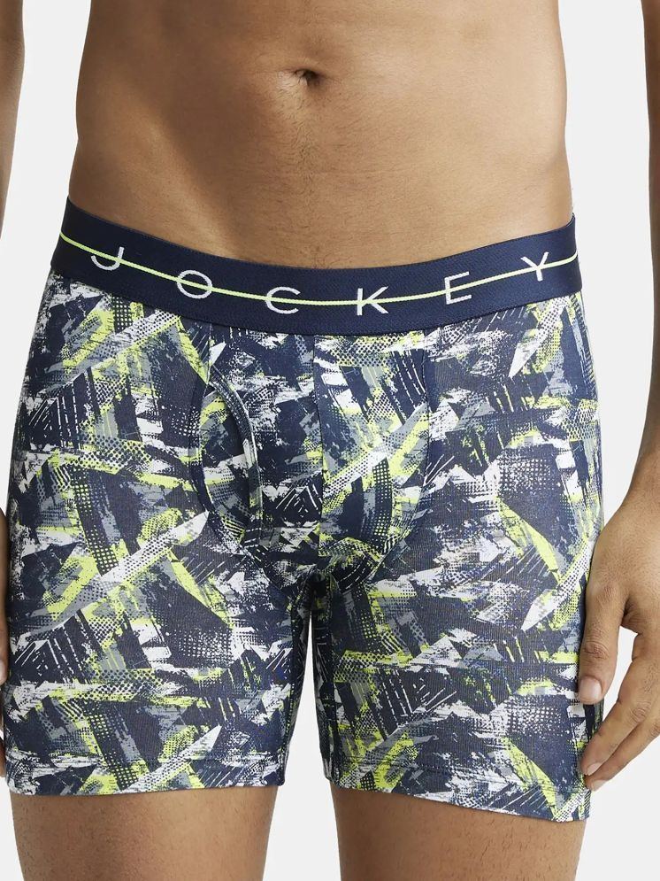     			Jockey NY03 Men Super Combed Cotton Elastane Stretch Printed Boxer Brief - Navy & Neon