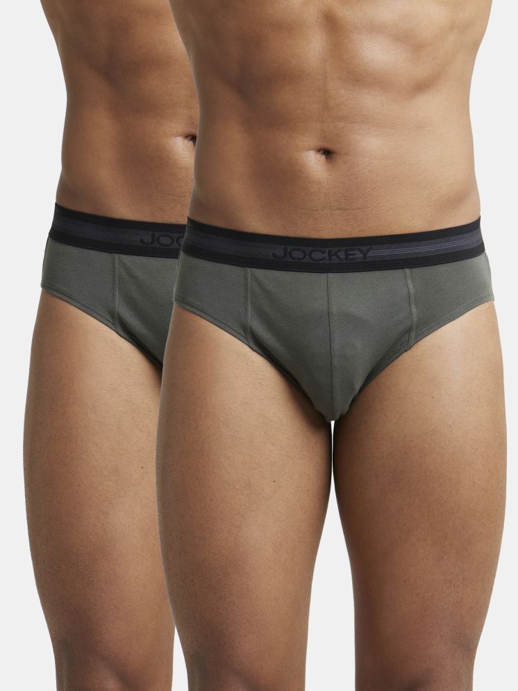     			Jockey 1010 Men Super Combed Cotton Solid Brief with Stay Fresh Treatment - Deep Olive (Pack of 2)