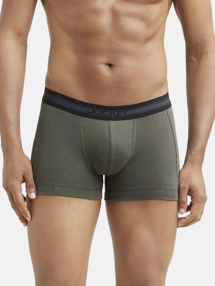     			Jockey 1015 Men Super Combed Cotton Rib Solid Trunk with StayFresh Treatment - Deep Olive