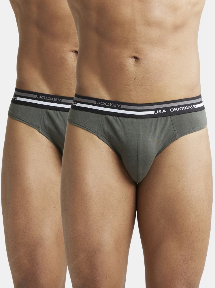     			Jockey US49 Men Super Combed Cotton Solid Brief with Ultrasoft Waistband - Deep Olive (Pack of 2)