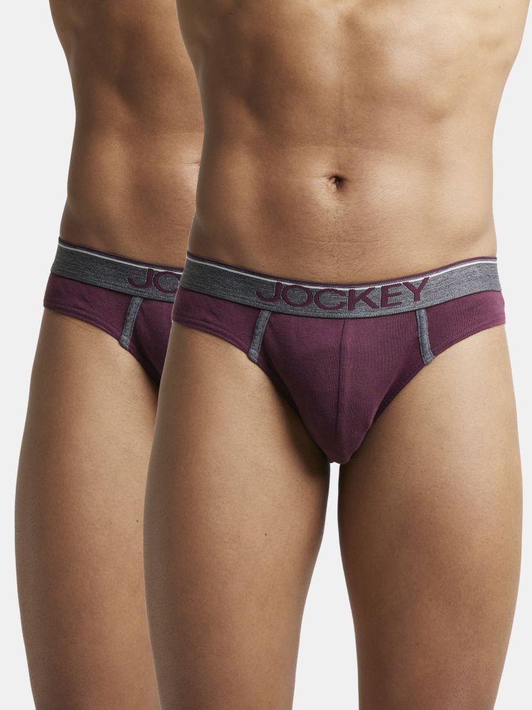     			Jockey 8044 Men Super Combed Cotton Rib Solid Brief with Ultrasoft Waistband-Wine Tasting(Pack of 2)