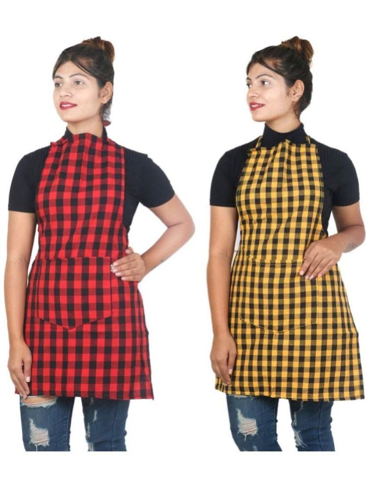     			Lenon Cotton Checks Kitchen Apron with 1 Center Pocket ( Pack of 2 )