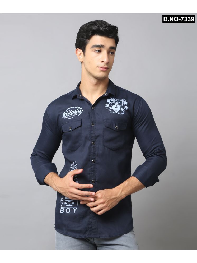     			NEW-18 Cotton Blend Regular Fit Printed Full Sleeves Men's Casual Shirt - Navy Blue ( Pack of 1 )