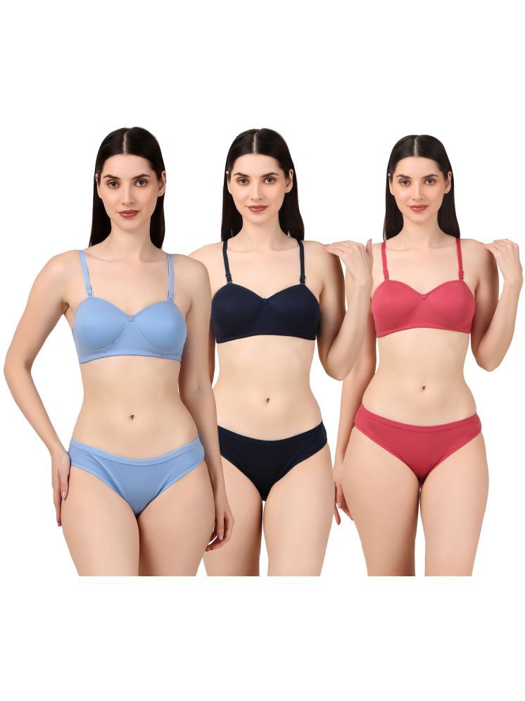     			Piylu Multicolor Set-Amrican-CB3 Cotton Women's Bra & Panty Set ( Pack of 3 )