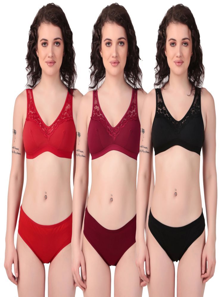     			Piylu Multicolor Set-Kiran-CB3-RMB Cotton Women's Bra & Panty Set ( Pack of 3 )