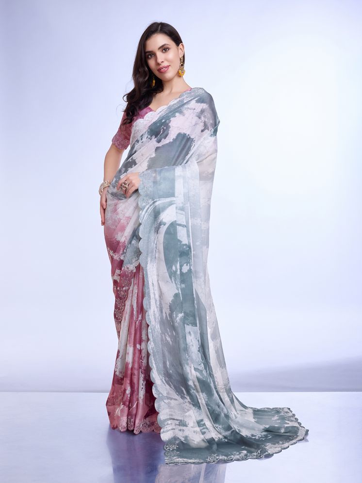     			Rekha Maniyar Chiffon Dyed Saree With Blouse Piece - Grey ( Pack of 1 )