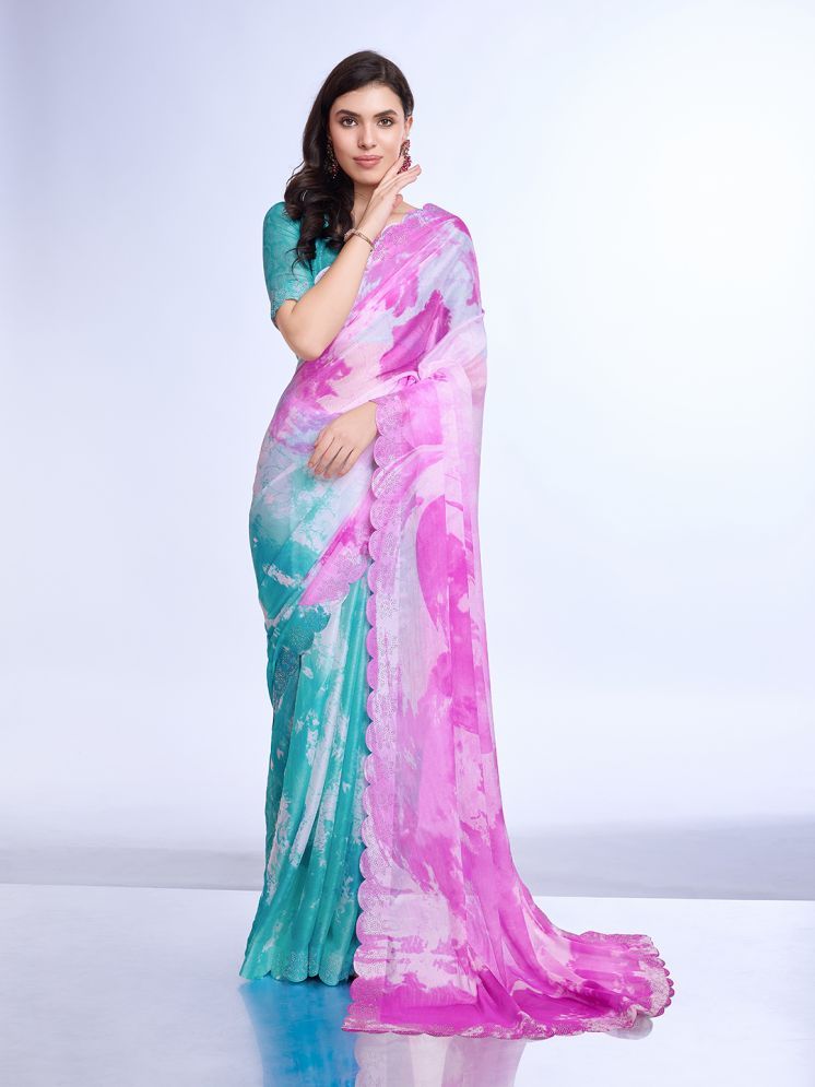     			Rekha Maniyar Chiffon Dyed Saree With Blouse Piece - Pink ( Pack of 1 )