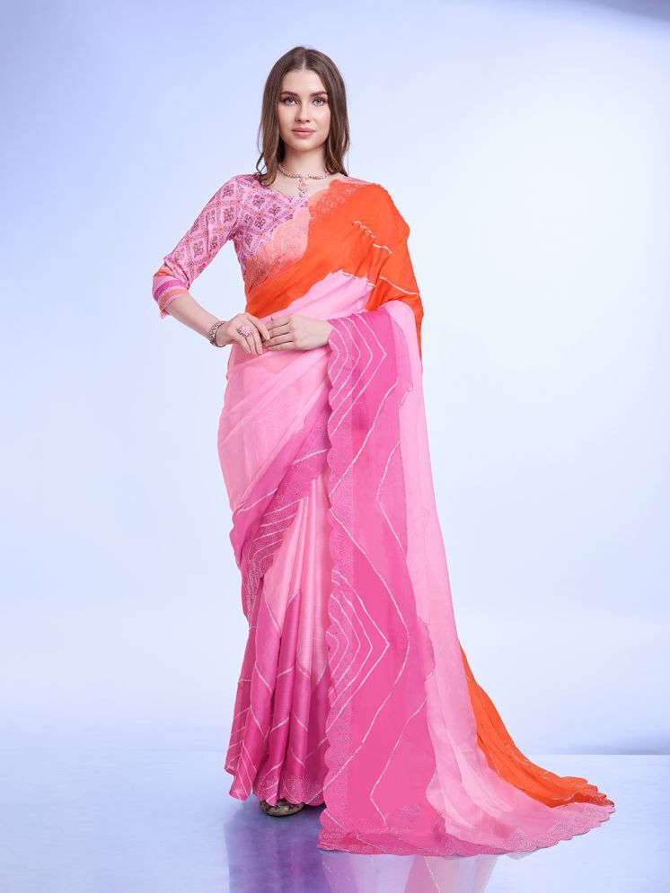     			Rekha Maniyar Chiffon Embellished Saree With Blouse Piece - Pink ( Pack of 1 )