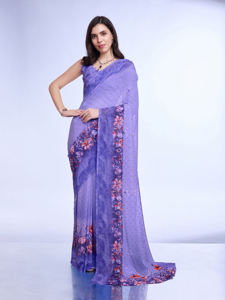     			Rekha Maniyar Chiffon Printed Saree With Blouse Piece - Purple ( Pack of 1 )