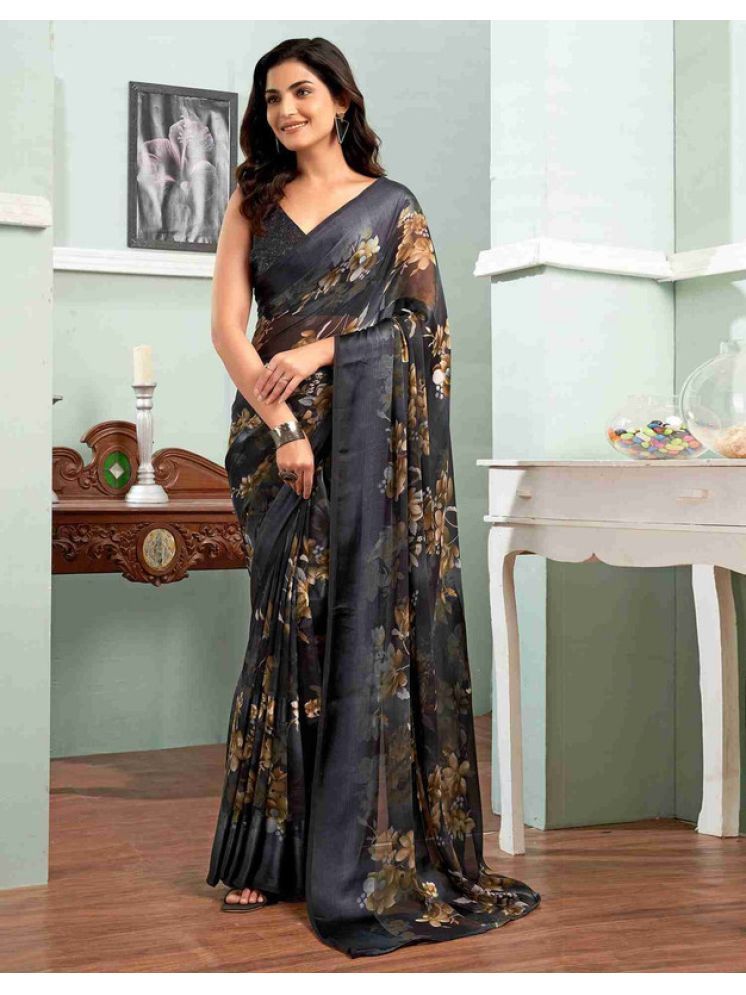     			Sanjana Silk Georgette Printed Saree With Blouse Piece - Black ( Pack of 1 )