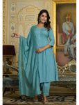 Juniper Rayon Solid Kurti With Salwar Women's Stitched Salwar Suit - Blue ( Pack of 1 )