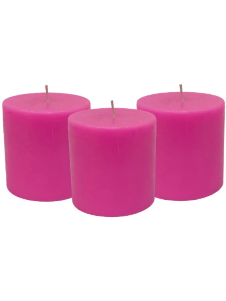     			Floish Pink Rose Pillar Candle 6 cm ( Pack of 3 )