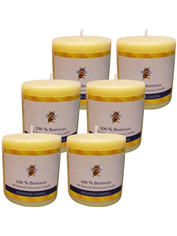     			Floish Yellow Unscented Pillar Candle 5 cm ( Pack of 6 )