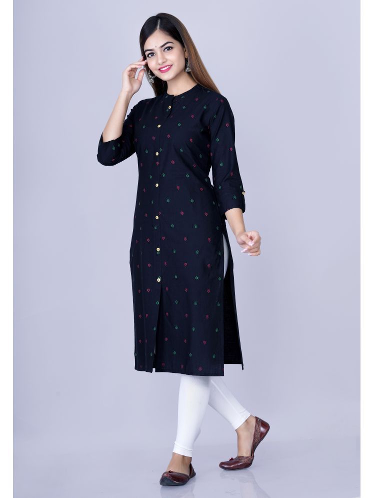     			GlowWorld Cotton Printed Front Slit Women's Kurti - Black ( Pack of 1 )