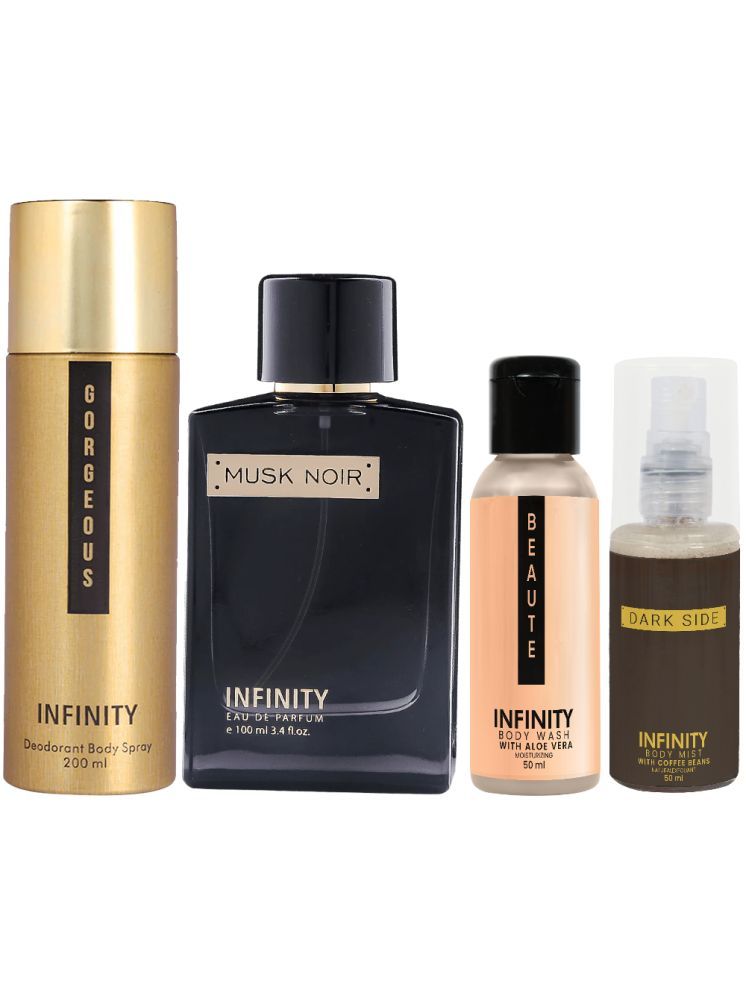     			Infinity Musk Noir Perfume, Gorgeous Deodorant, Beaute Body Wash & Dark Side Body Mist Long Lasting Pack of 4