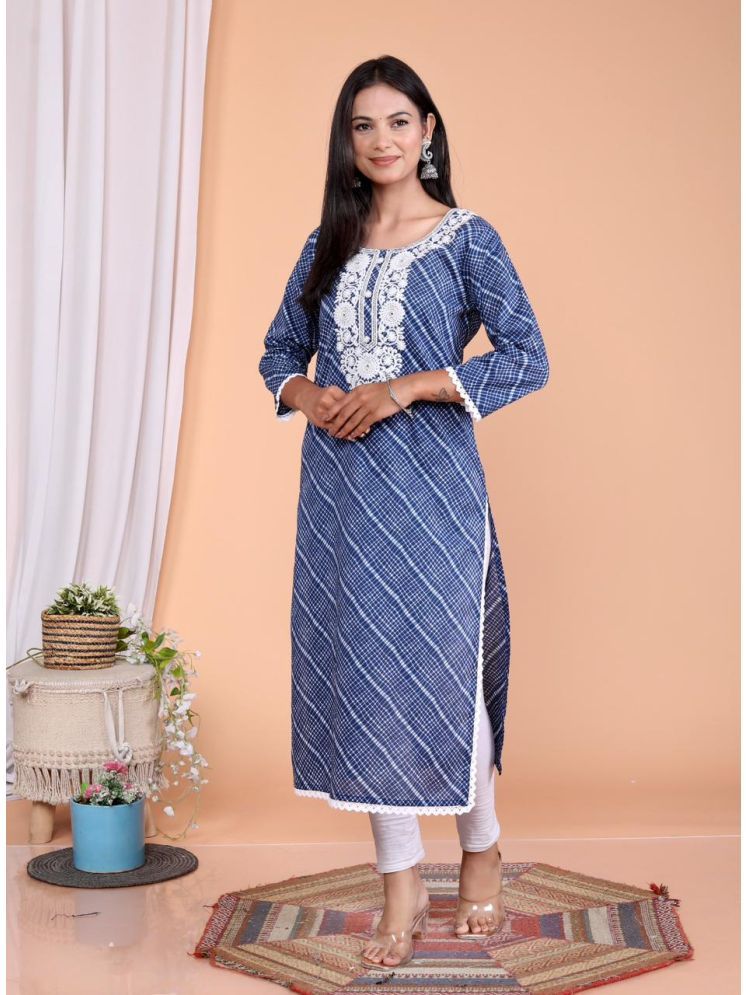     			JC4U Cotton Embroidered Straight Women's Kurti - Blue ( Pack of 1 )