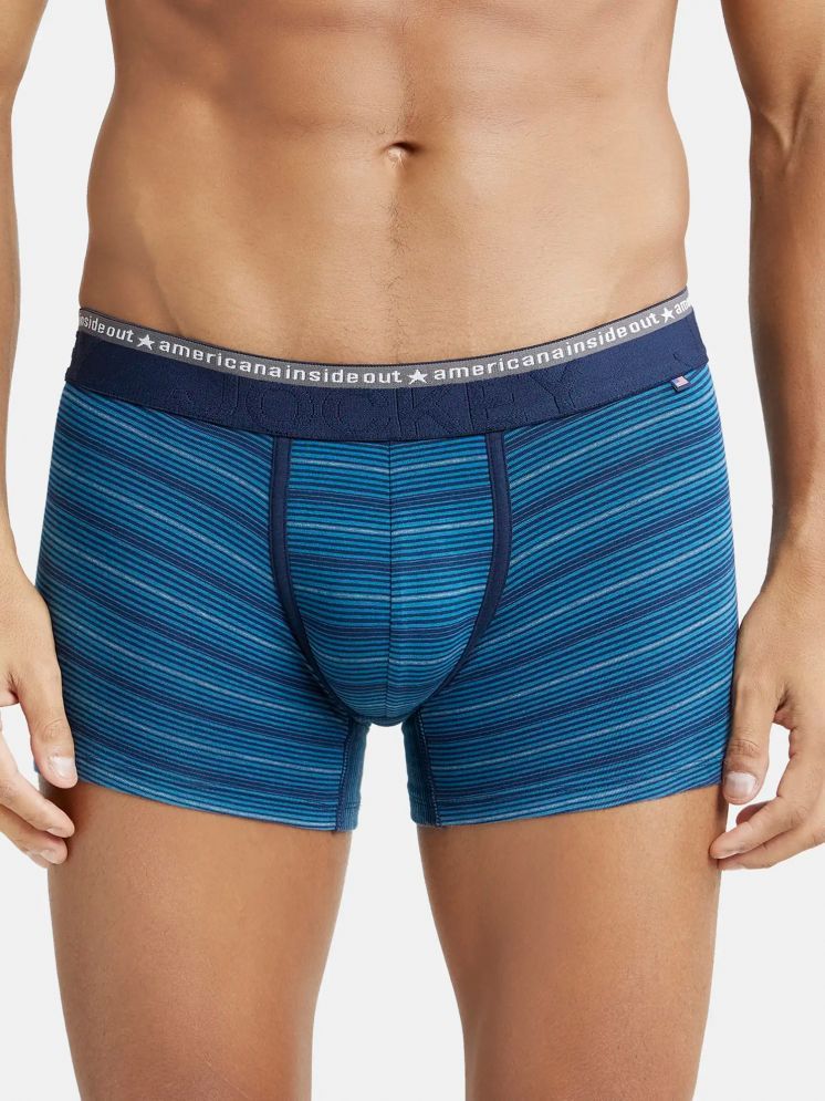     			Jockey US68 Men Super Combed Cotton Elastane Stripe Trunk with Ultrasoft Waistband - Celestial